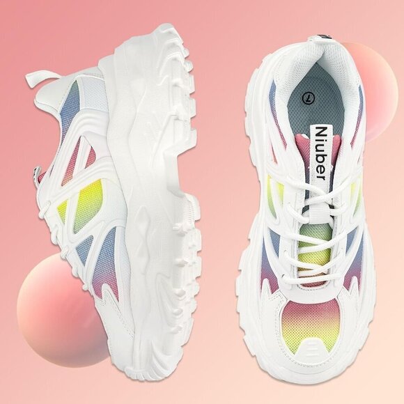 Niluber Walking Shoes Women Size(7-11) Rainbow KPU Fashion Tennis Shoes. - Picture 2 of 7